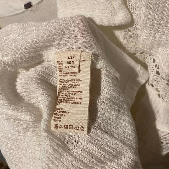 Free People Set to Stun Tunic Top Small White Lace Cotton Linen Cottage Boho - Picture 10 of 15